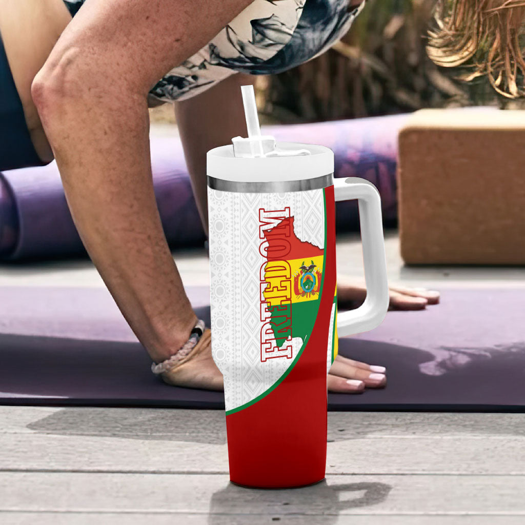 Bolivia Independence Day Map Flag Tumbler With Handle Freedom Heritage National Coat Of Arms Accents