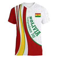 Bolivia Independence Day Map Flag Women V-Neck T-Shirt Freedom Heritage National Coat Of Arms Accents