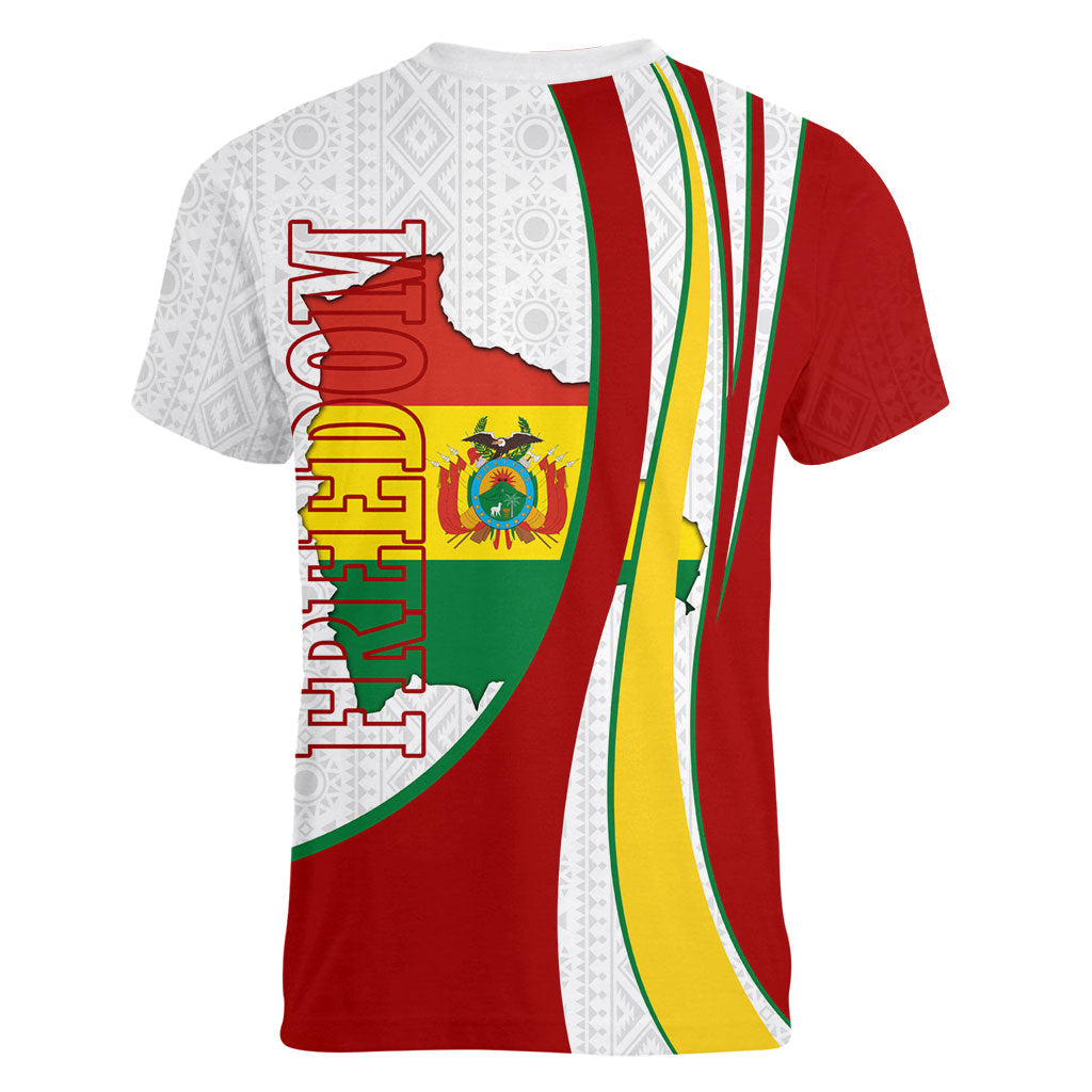 Bolivia Independence Day Map Flag Women V-Neck T-Shirt Freedom Heritage National Coat Of Arms Accents