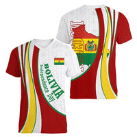 Bolivia Independence Day Map Flag Women V-Neck T-Shirt Freedom Heritage National Coat Of Arms Accents