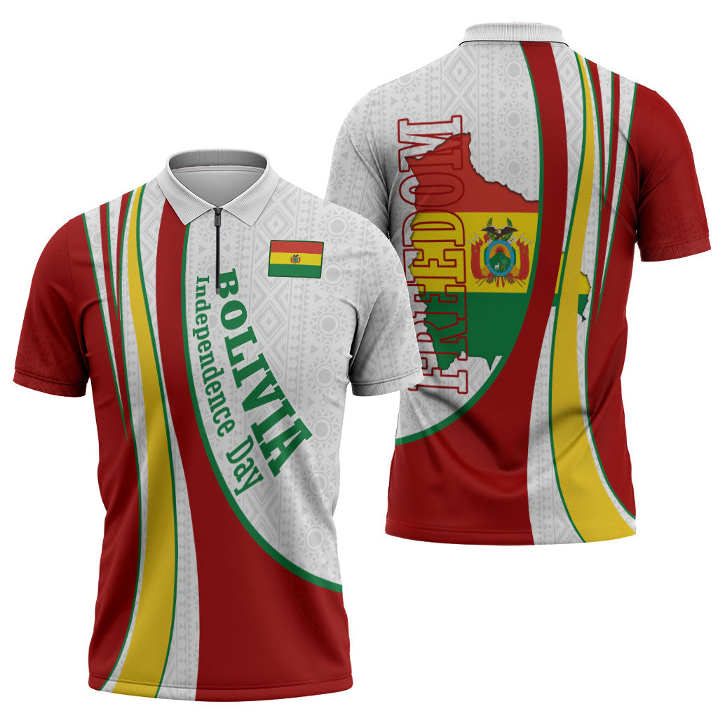 Bolivia Independence Day Map Flag Zipper Polo Shirt Freedom Heritage National Coat Of Arms Accents