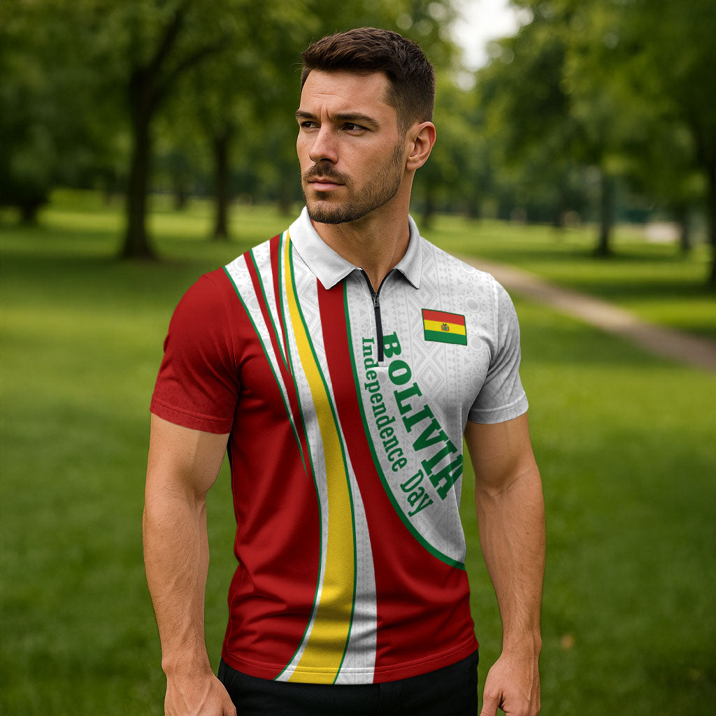 Bolivia Independence Day Map Flag Zipper Polo Shirt Freedom Heritage National Coat Of Arms Accents