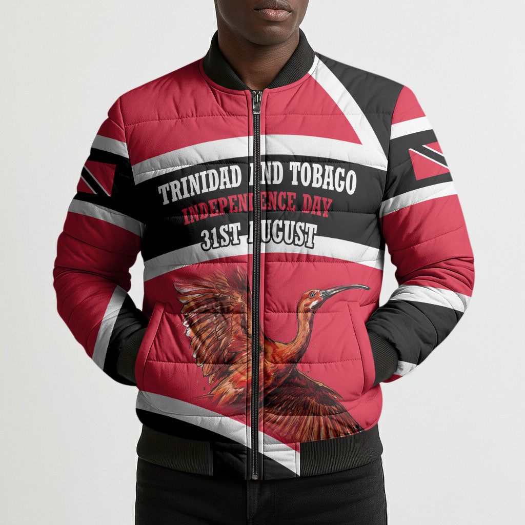 Trinidad And Tobago Independence Day Scarlet Ibis Bomber Puffer Jacket Steelpan Heritage National Flag