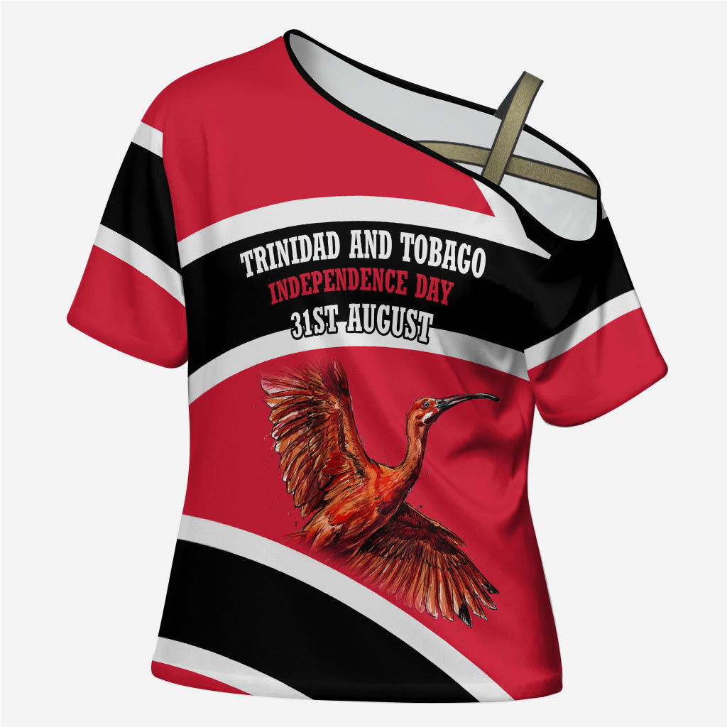 Trinidad And Tobago Independence Day Scarlet Ibis Cross Shoulder Shirt Steelpan Heritage National Flag