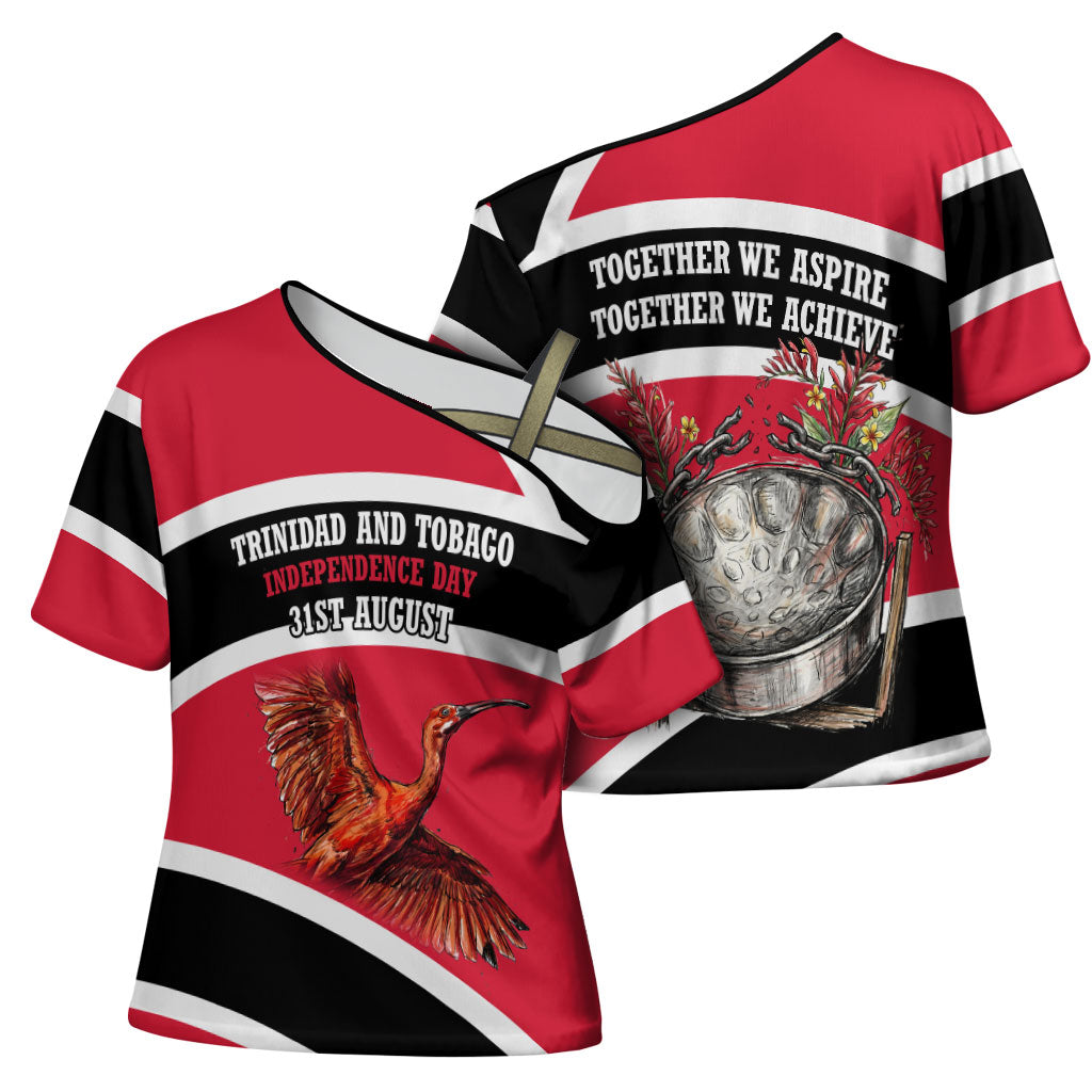Trinidad And Tobago Independence Day Scarlet Ibis Cross Shoulder Shirt Steelpan Heritage National Flag
