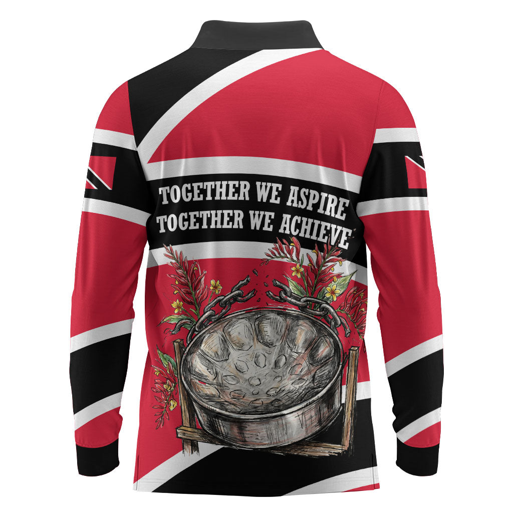 Trinidad And Tobago Independence Day Scarlet Ibis Long Sleeve Polo Shirt Steelpan Heritage National Flag