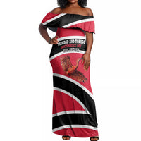 Trinidad And Tobago Independence Day Scarlet Ibis Off Shoulder Maxi Dress Steelpan Heritage National Flag