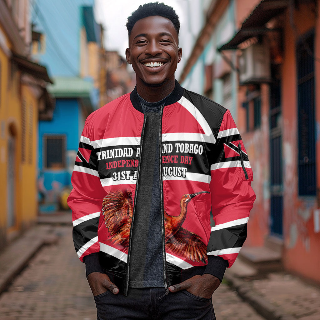 Trinidad And Tobago Independence Day Scarlet Ibis Sleeve Zip Bomber Jacket Steelpan Heritage National Flag