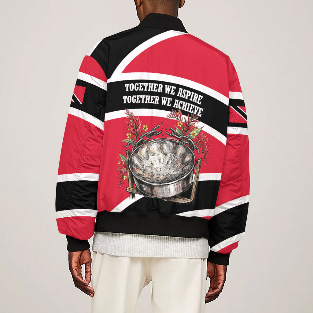 Trinidad And Tobago Independence Day Scarlet Ibis Sleeve Zip Bomber Jacket Steelpan Heritage National Flag