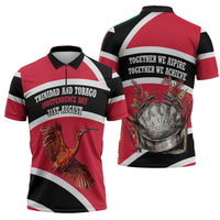 Trinidad And Tobago Independence Day Scarlet Ibis Zipper Polo Shirt Steelpan Heritage National Flag