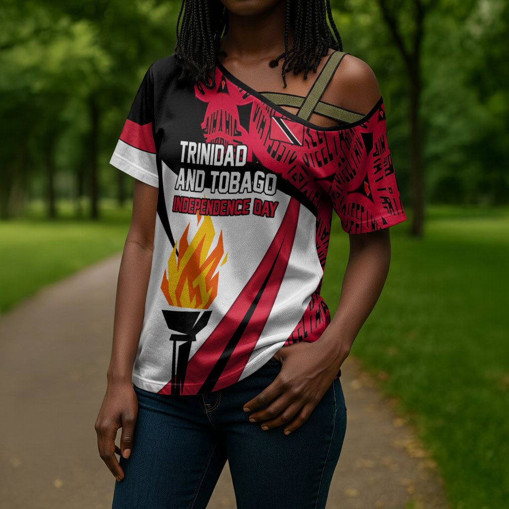 Trinidad And Tobago Independence Day Cross Shoulder Shirt Freedom Torch Heritage Symbols