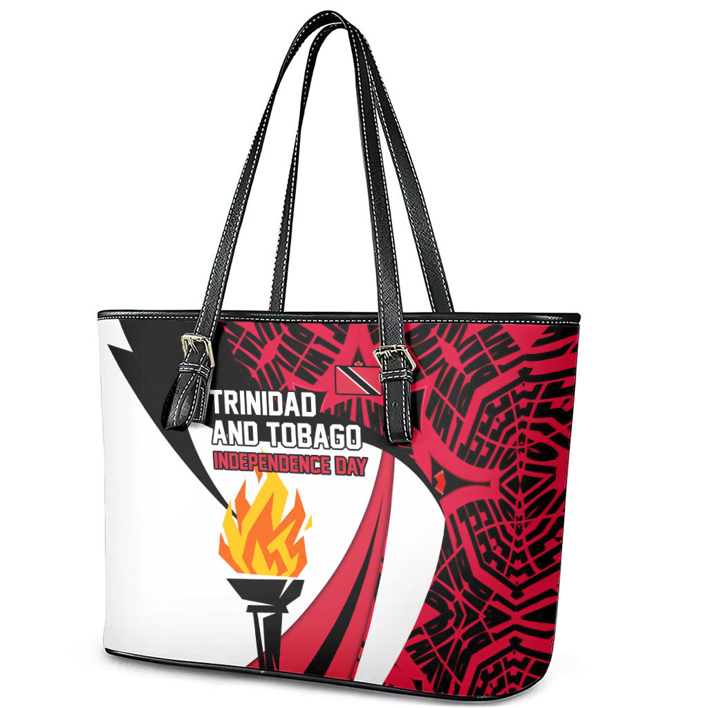 Trinidad And Tobago Independence Day Leather Tote Bag Freedom Torch Heritage Symbols