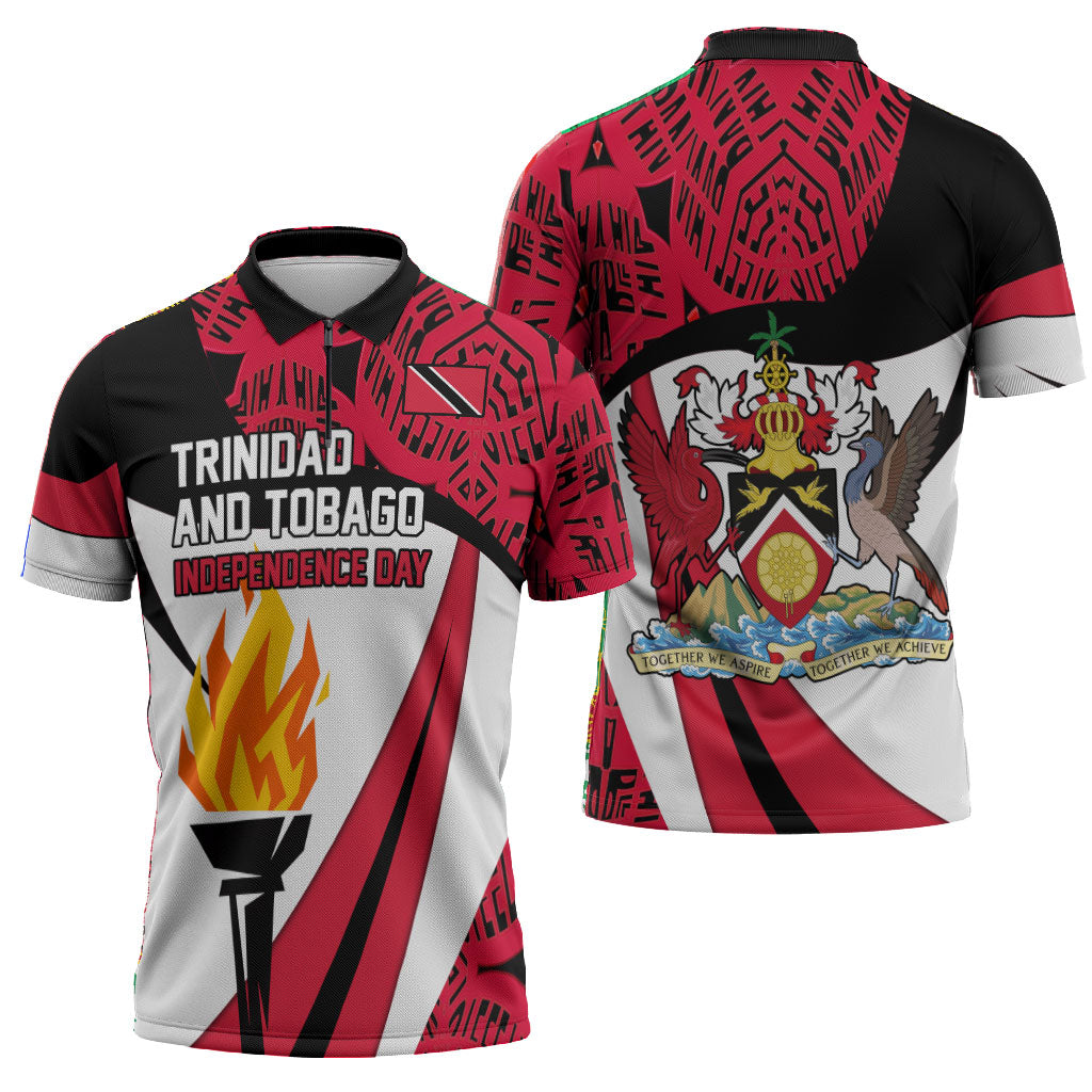 Trinidad And Tobago Independence Day Zipper Polo Shirt Freedom Torch Heritage Symbols