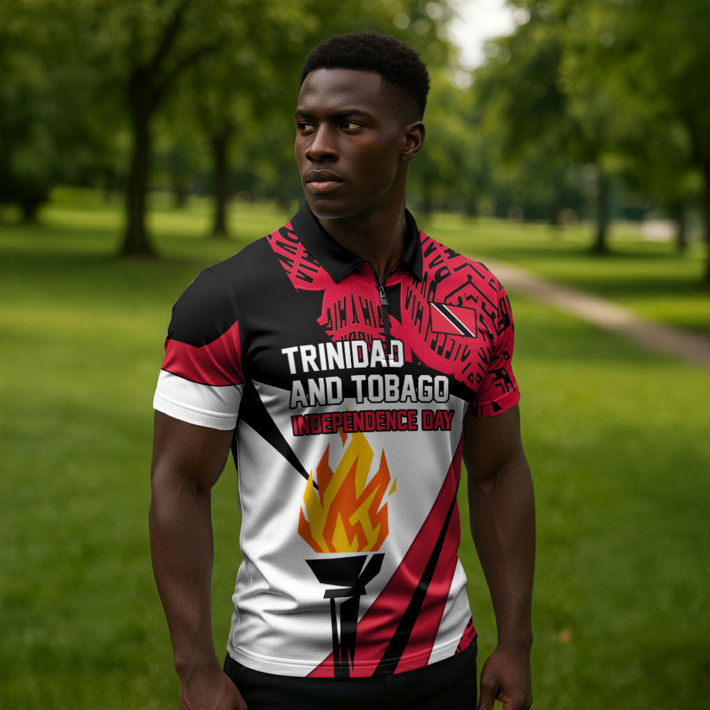 Trinidad And Tobago Independence Day Zipper Polo Shirt Freedom Torch Heritage Symbols