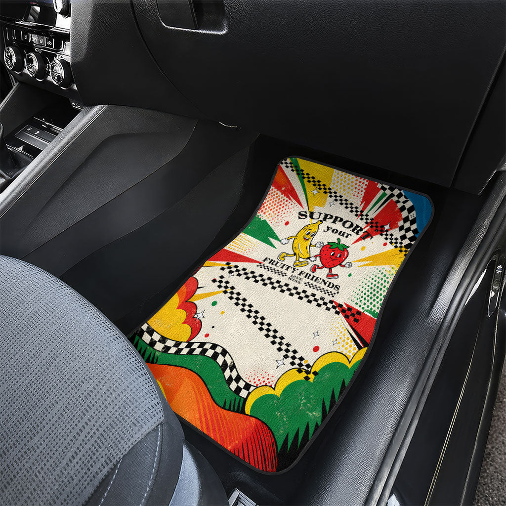 Support Your Fruity Friends Love Wins Gay Pride Car Mats LGBTQ Retro 30s Cartoon Checkered