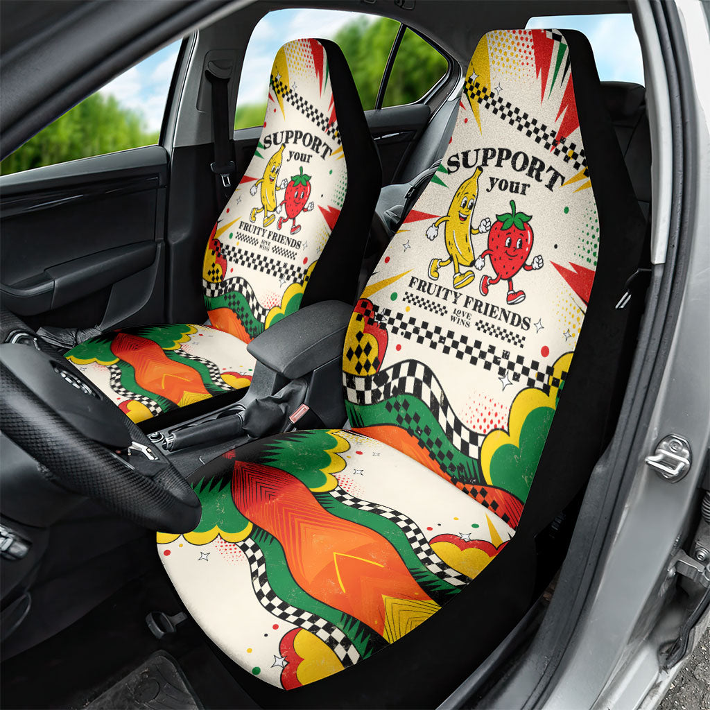 Support Your Fruity Friends Love Wins Gay Pride Car Seat Cover LGBTQ Retro 30s Cartoon Checkered