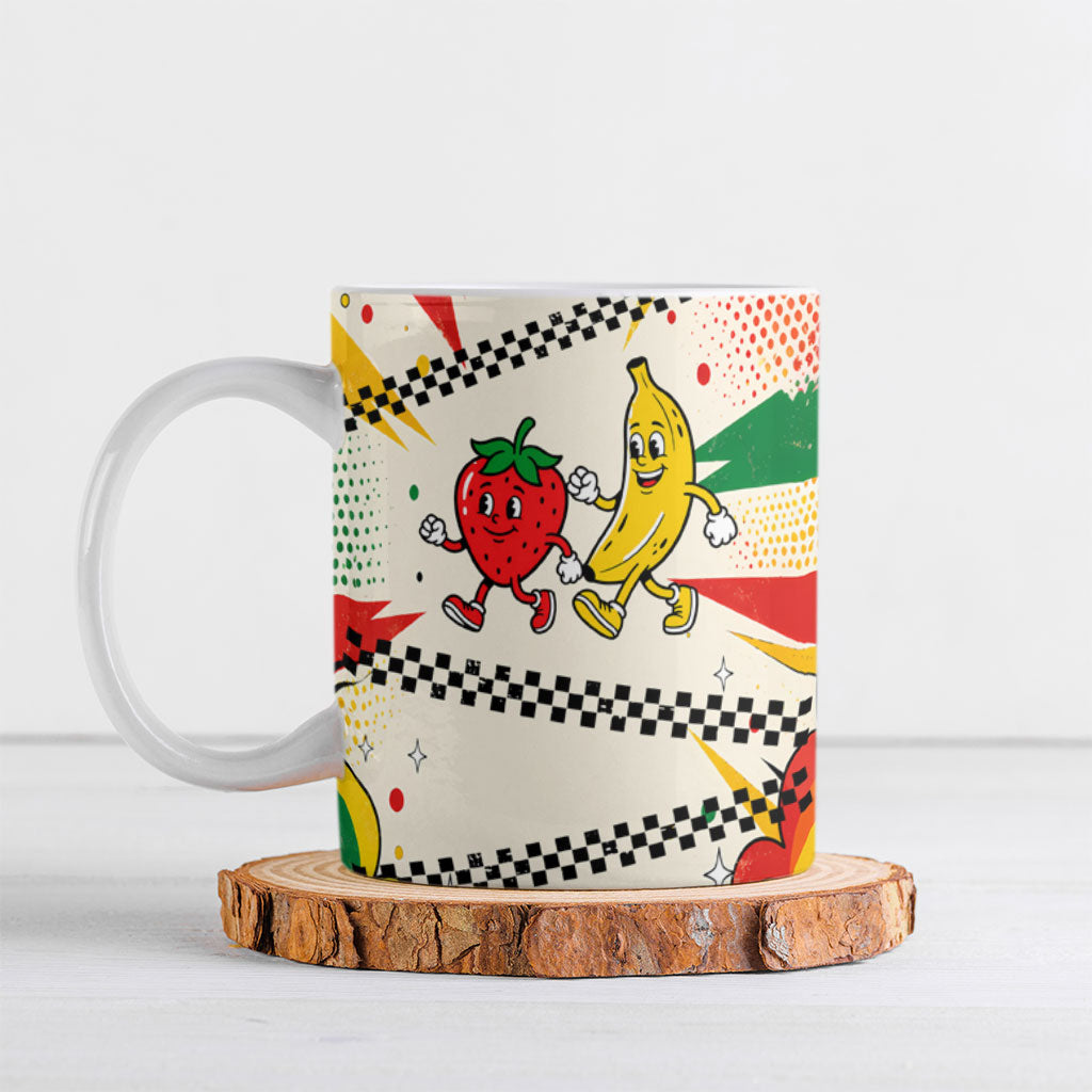Support Your Fruity Friends Love Wins Gay Pride Ceramic Mug LGBTQ Retro 30s Cartoon Checkered