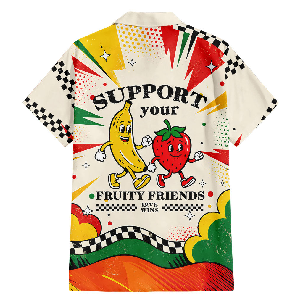 Support Your Fruity Friends Love Wins Gay Pride Hawaiian Shirt LGBTQ Retro 30s Cartoon Checkered