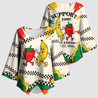 Support Your Fruity Friends Love Wins Gay Pride Kimono Sleeve Blouse LGBTQ Retro 30s Cartoon Checkered