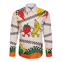 Support Your Fruity Friends Love Wins Gay Pride Long Sleeve Button Shirt LGBTQ Retro 30s Cartoon Checkered