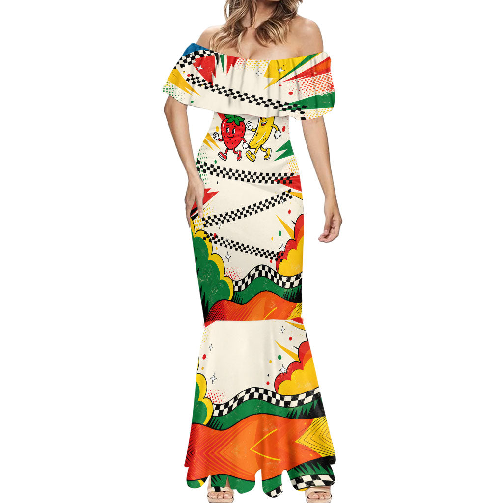 Support Your Fruity Friends Love Wins Gay Pride Mermaid Dress LGBTQ Retro 30s Cartoon Checkered