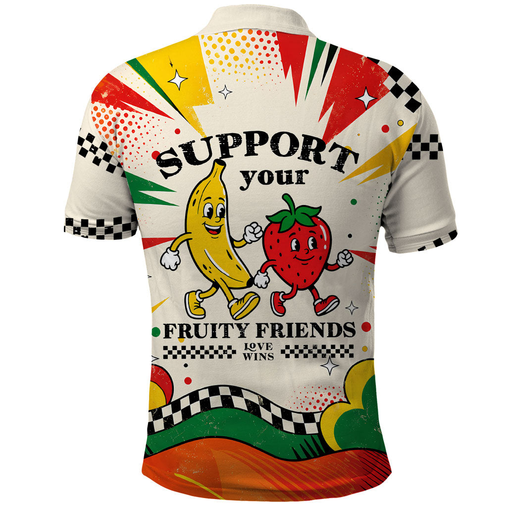 Support Your Fruity Friends Love Wins Gay Pride Polo Shirt LGBTQ Retro 30s Cartoon Checkered