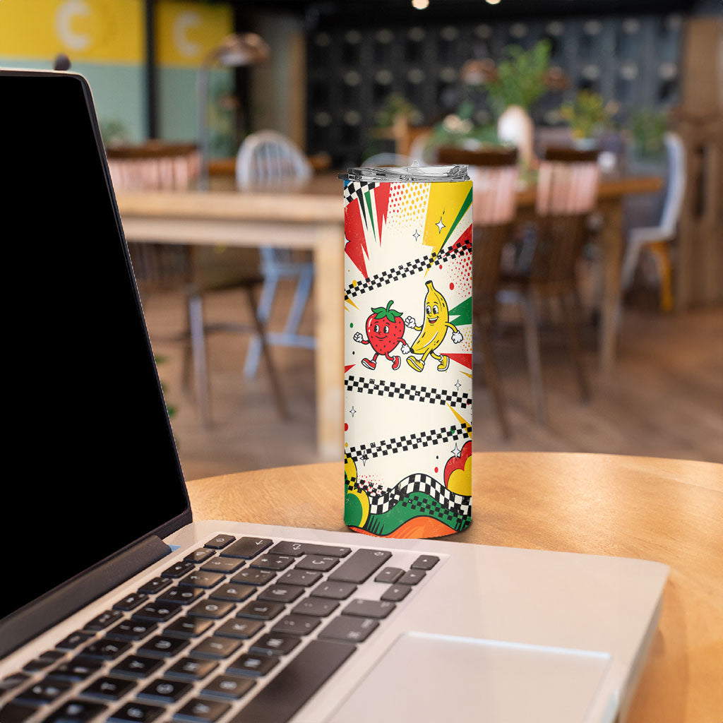 Support Your Fruity Friends Love Wins Gay Pride Skinny Tumbler LGBTQ Retro 30s Cartoon Checkered