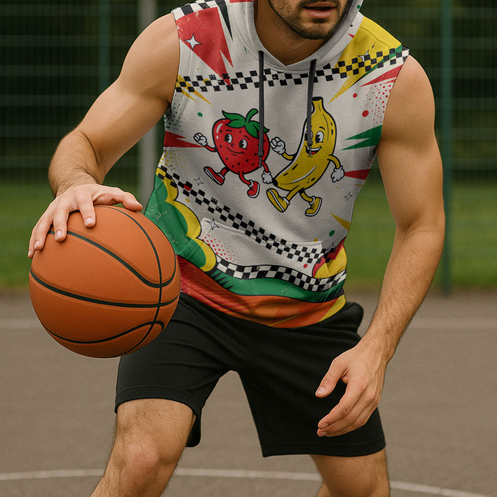 Support Your Fruity Friends Love Wins Gay Pride Sleeveless Hoodie LGBTQ Retro 30s Cartoon Checkered