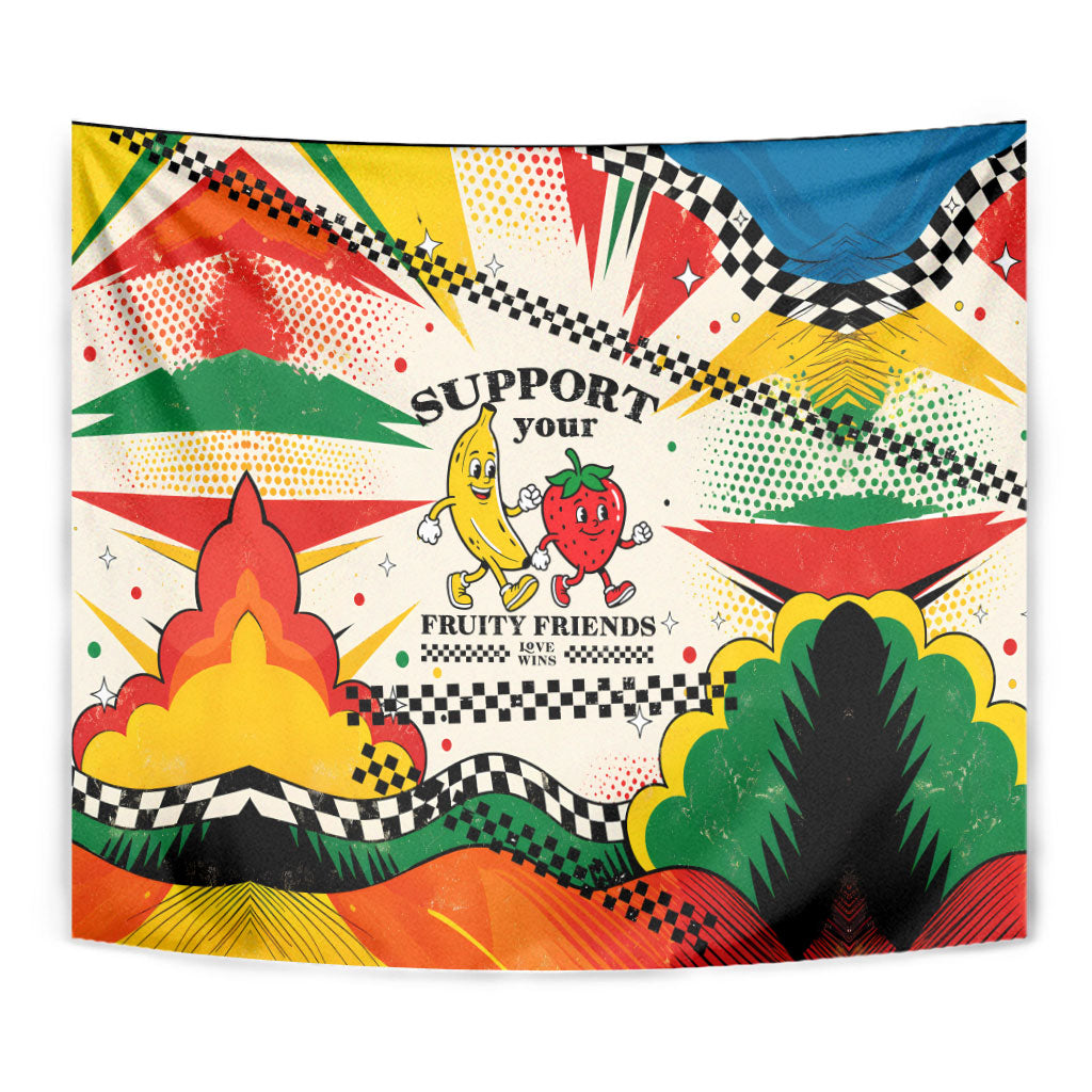Support Your Fruity Friends Love Wins Gay Pride Tapestry LGBTQ Retro 30s Cartoon Checkered
