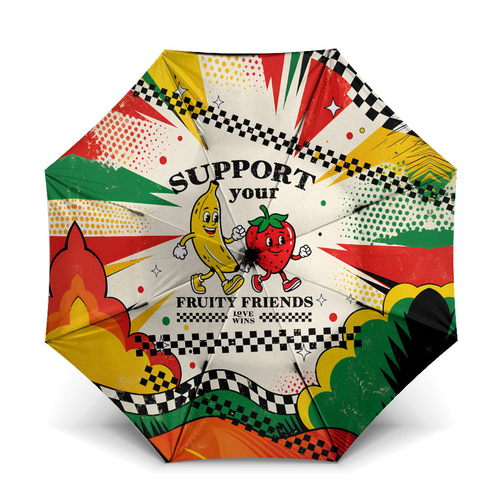 Support Your Fruity Friends Love Wins Gay Pride Umbrella LGBTQ Retro 30s Cartoon Checkered