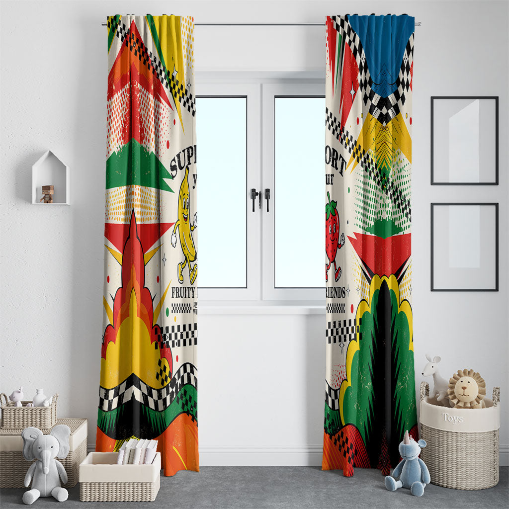 Support Your Fruity Friends Love Wins Gay Pride Window Curtain LGBTQ Retro 30s Cartoon Checkered