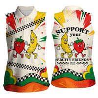 Support Your Fruity Friends Love Wins Gay Pride Women Sleeveless Polo Shirt LGBTQ Retro 30s Cartoon Checkered