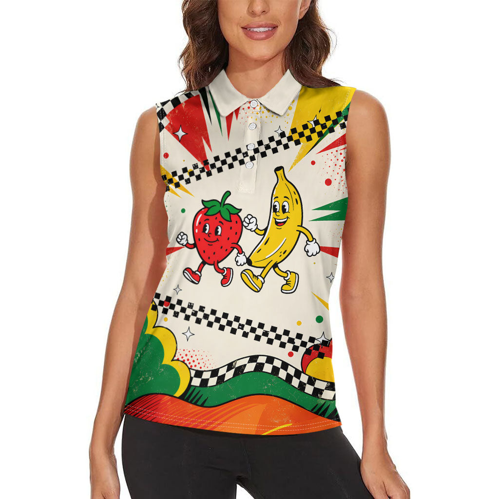 Support Your Fruity Friends Love Wins Gay Pride Women Sleeveless Polo Shirt LGBTQ Retro 30s Cartoon Checkered