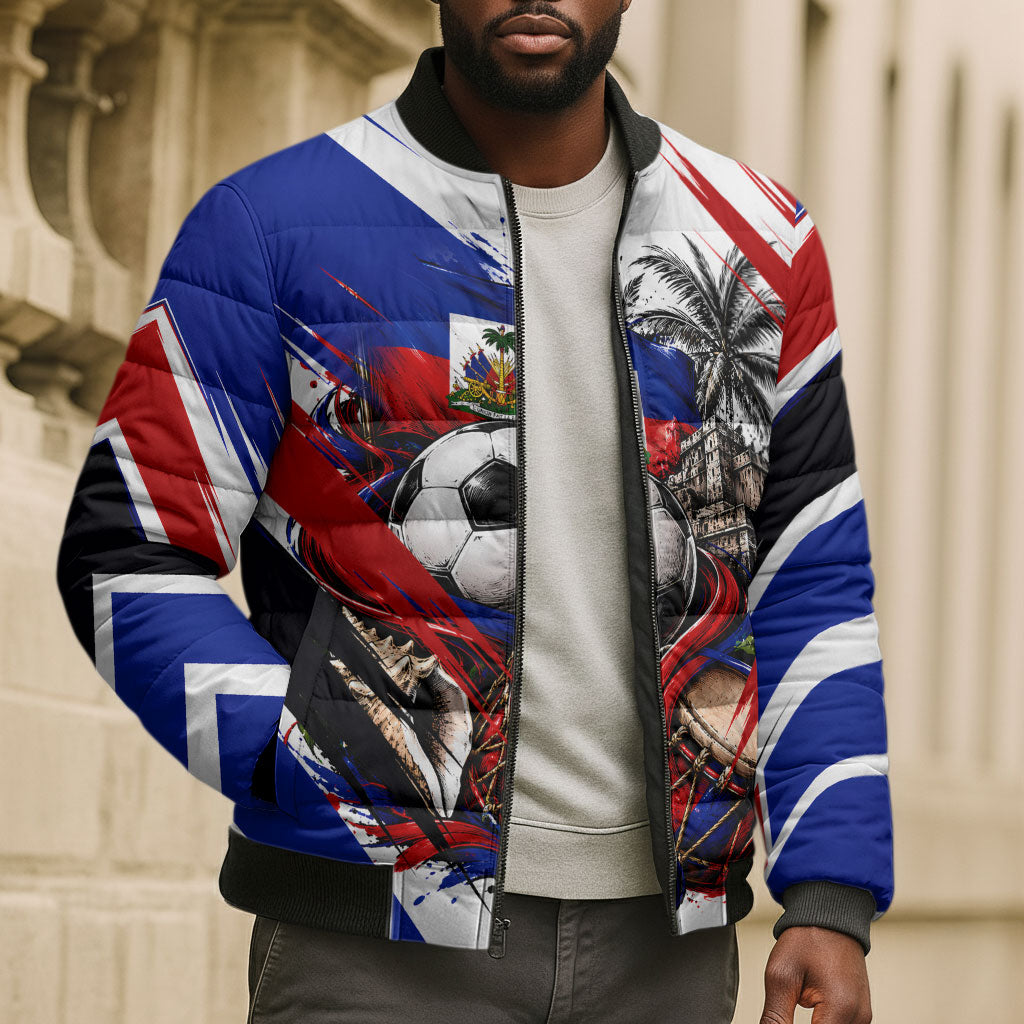 Haiti World Football Mondyal 2026 Bomber Puffer Jacket Pride Ayiti Caribbean Culture Patriotic Crest