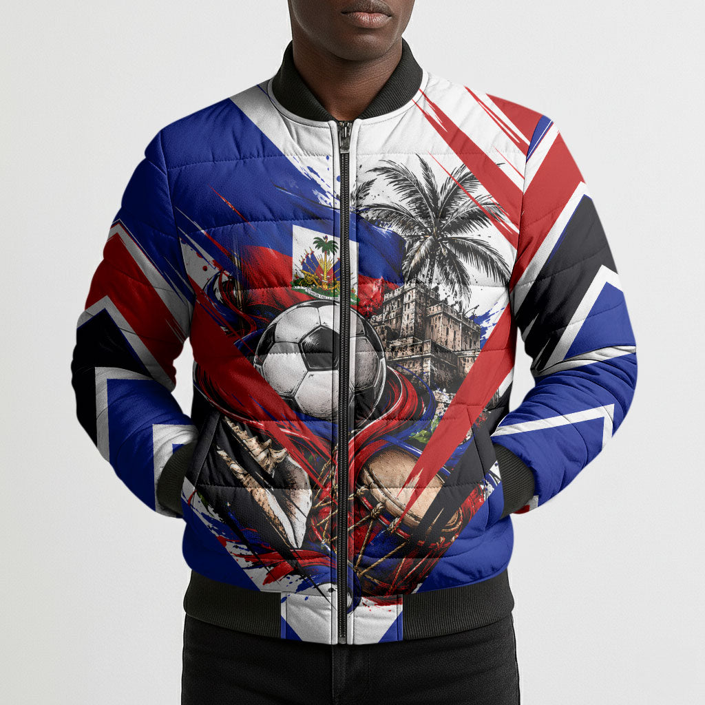 Haiti World Football Mondyal 2026 Bomber Puffer Jacket Pride Ayiti Caribbean Culture Patriotic Crest