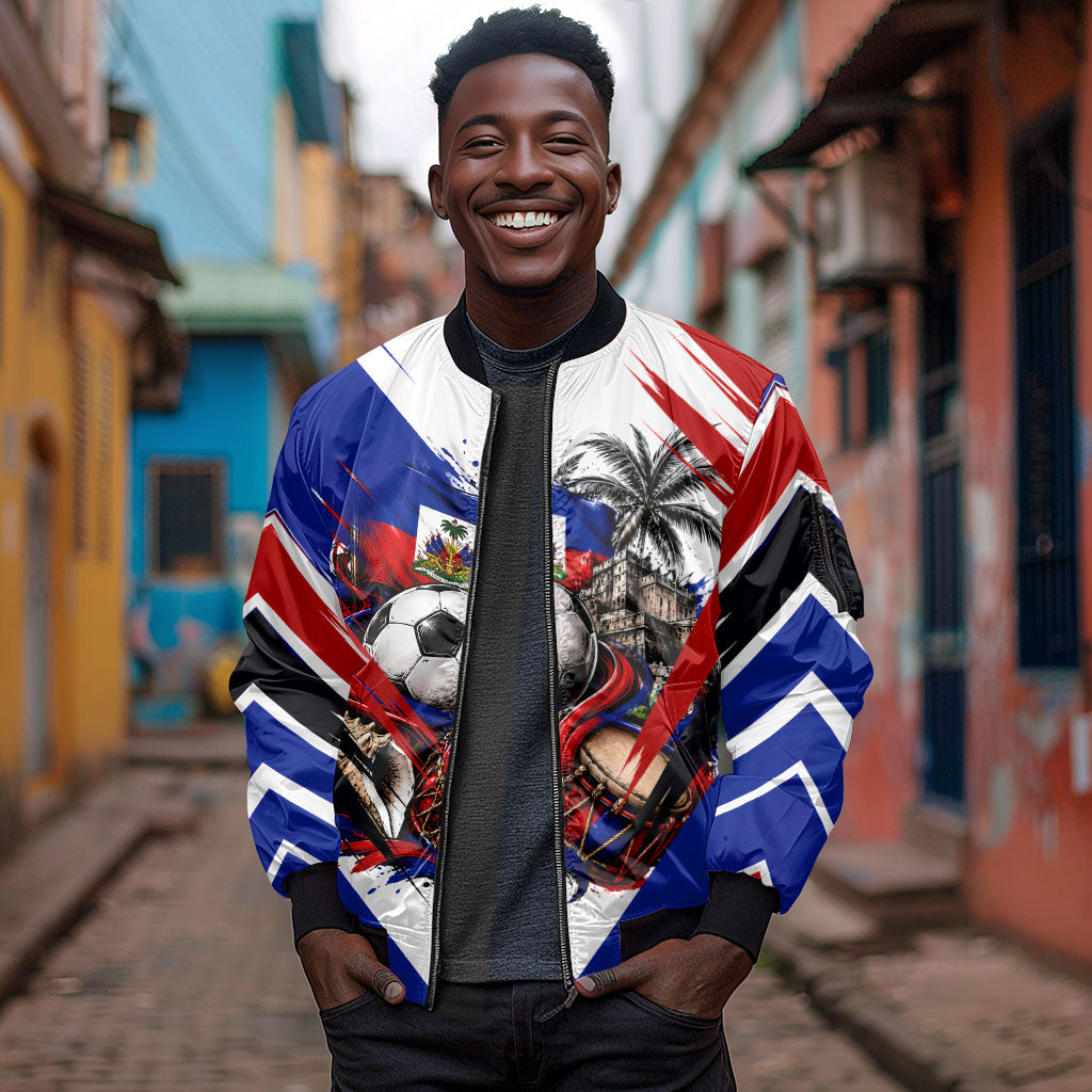 Haiti World Football Mondyal 2026 Sleeve Zip Bomber Jacket Pride Ayiti Caribbean Culture Patriotic Crest