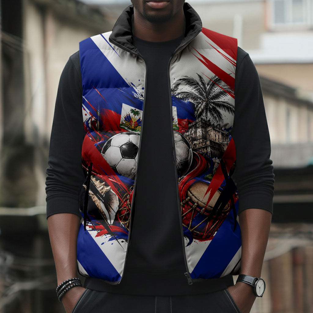 Haiti World Football Mondyal 2026 Sleeveless Puffer Jacket Pride Ayiti Caribbean Culture Patriotic Crest