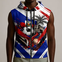 Haiti World Football Mondyal 2026 Sleeveless Zip Hoodie Pride Ayiti Caribbean Culture Patriotic Crest