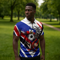 Haiti World Football Mondyal 2026 Zipper Polo Shirt Pride Ayiti Caribbean Culture Patriotic Crest