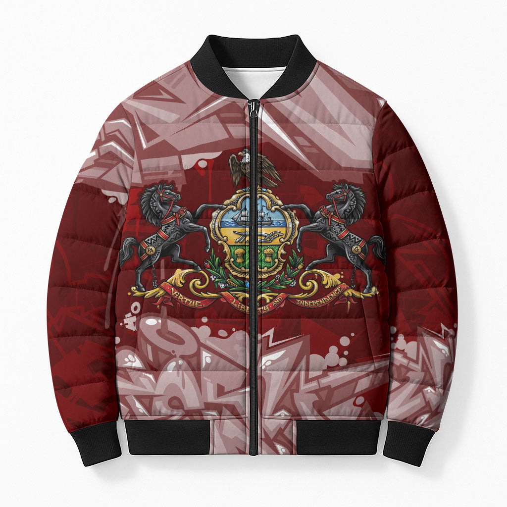 Personalized Pennsylvania Coat Of Arms Bomber Puffer Jacket Street Art Graffiti Graphic