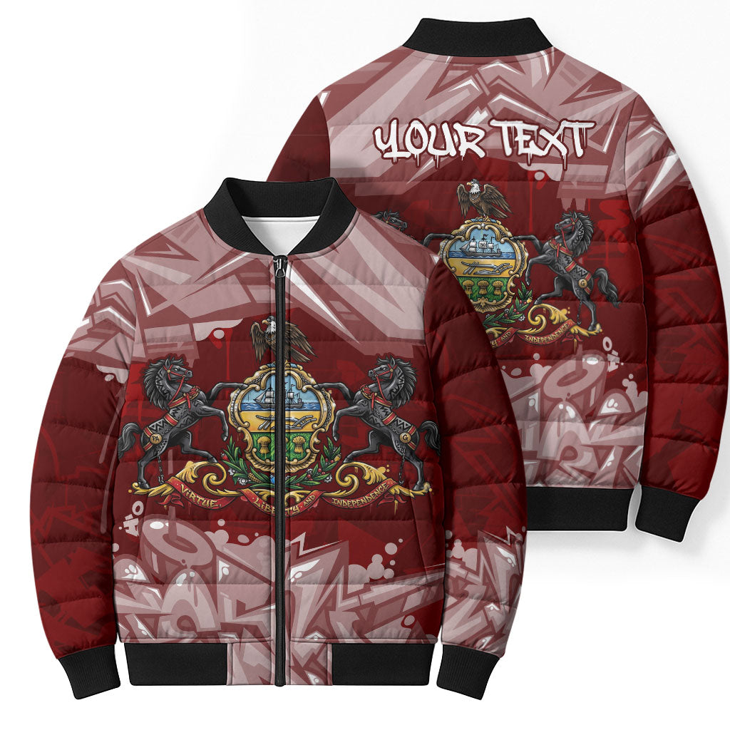 Personalized Pennsylvania Coat Of Arms Bomber Puffer Jacket Street Art Graffiti Graphic