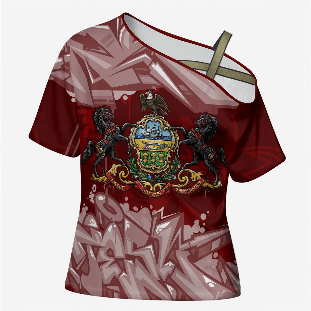 Personalized Pennsylvania Coat Of Arms Cross Shoulder Shirt Street Art Graffiti Graphic