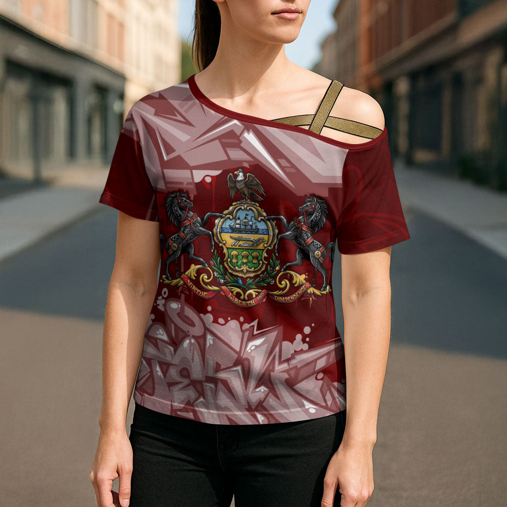 Personalized Pennsylvania Coat Of Arms Cross Shoulder Shirt Street Art Graffiti Graphic