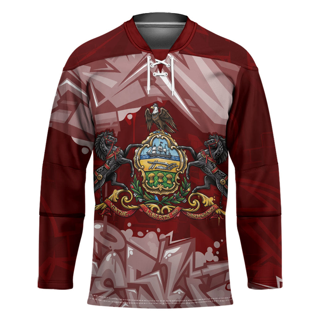 Personalized Pennsylvania Coat Of Arms Hockey Jersey Street Art Graffiti Graphic