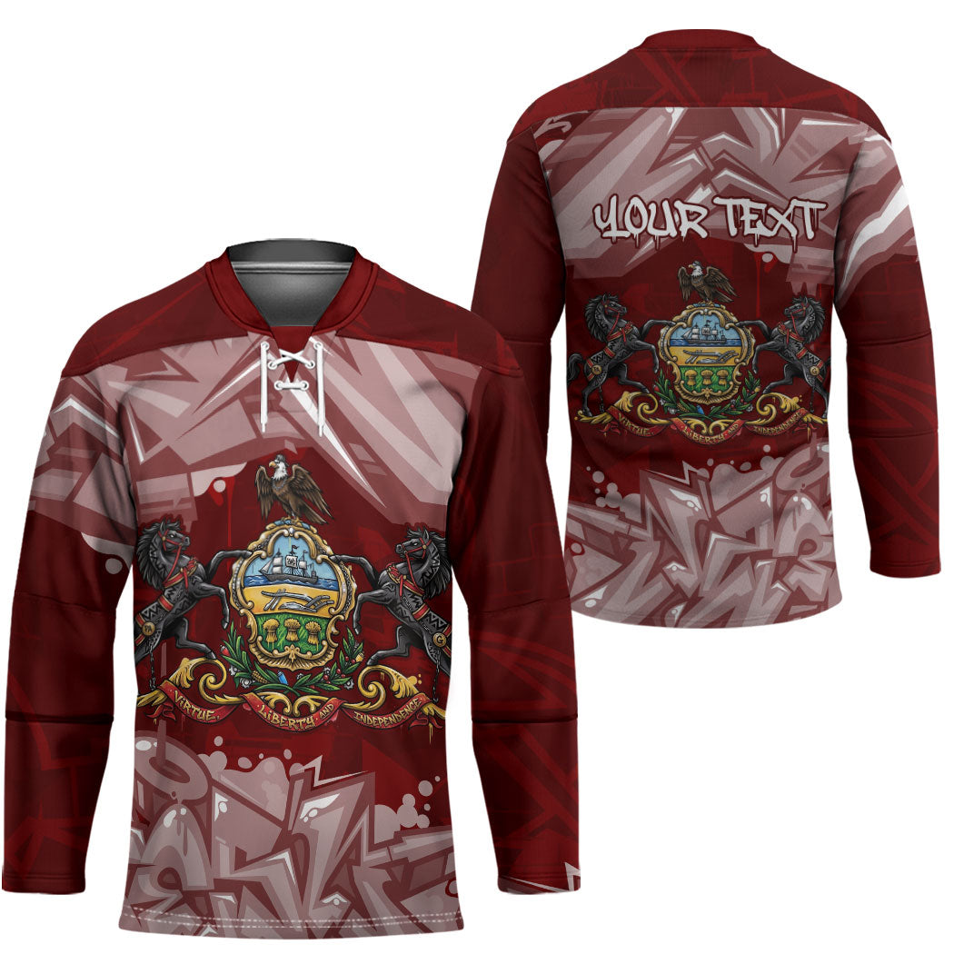 Personalized Pennsylvania Coat Of Arms Hockey Jersey Street Art Graffiti Graphic