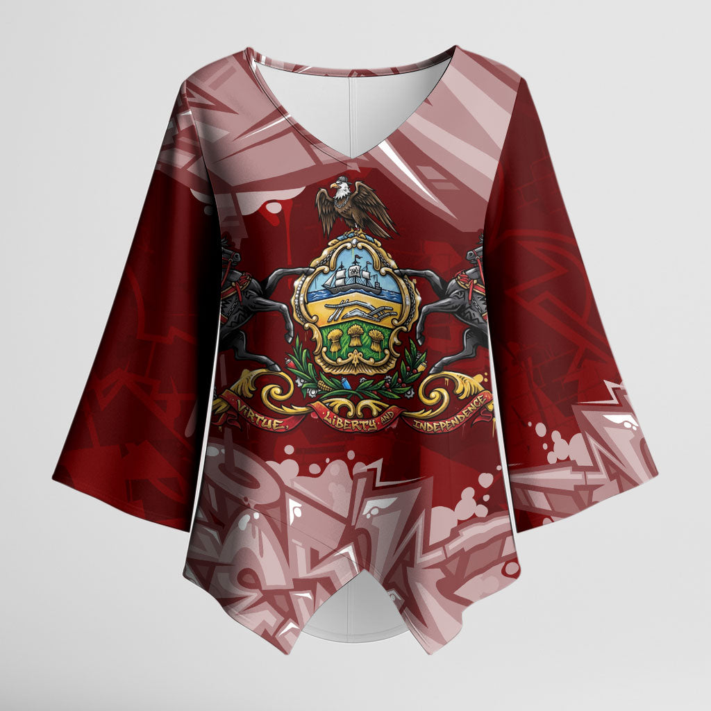 Personalized Pennsylvania Coat Of Arms Kimono Sleeve Blouse Street Art Graffiti Graphic