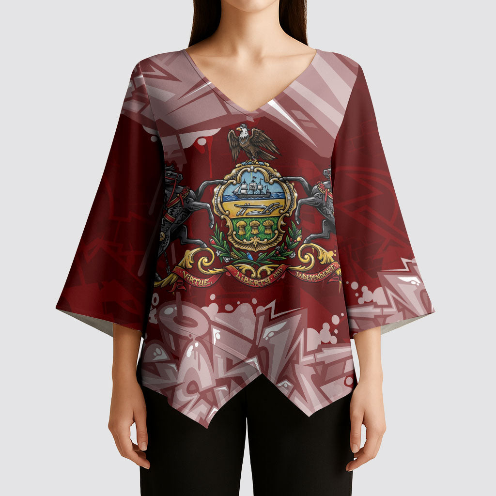 Personalized Pennsylvania Coat Of Arms Kimono Sleeve Blouse Street Art Graffiti Graphic