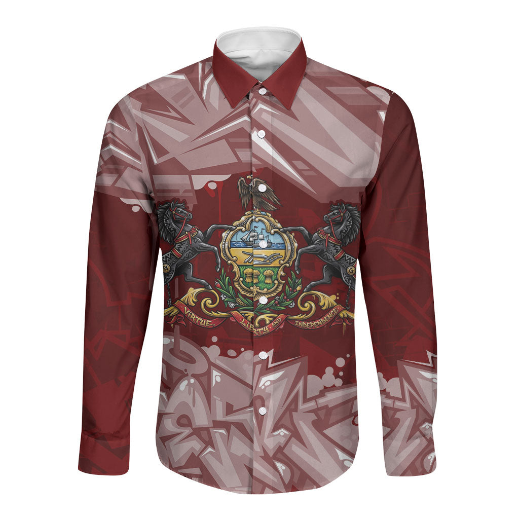 Personalized Pennsylvania Coat Of Arms Long Sleeve Button Shirt Street Art Graffiti Graphic