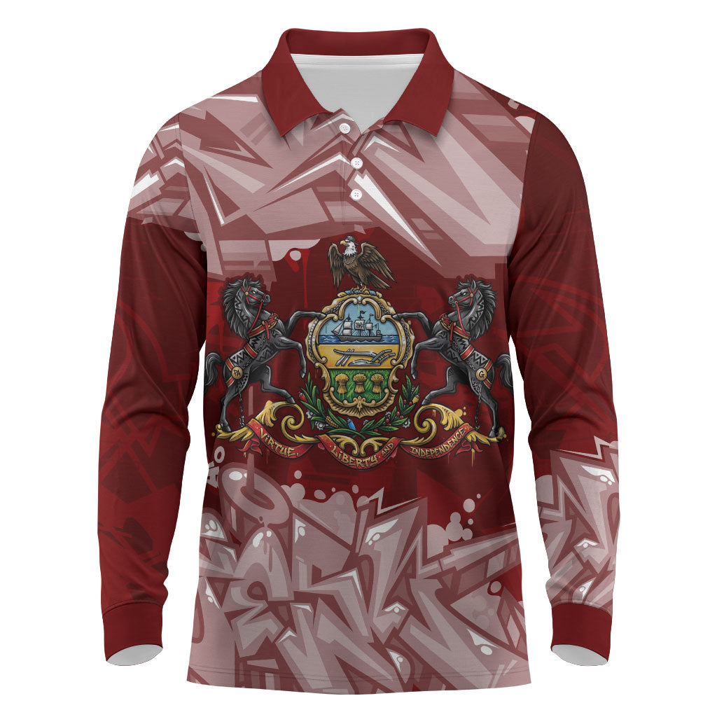 Personalized Pennsylvania Coat Of Arms Long Sleeve Polo Shirt Street Art Graffiti Graphic