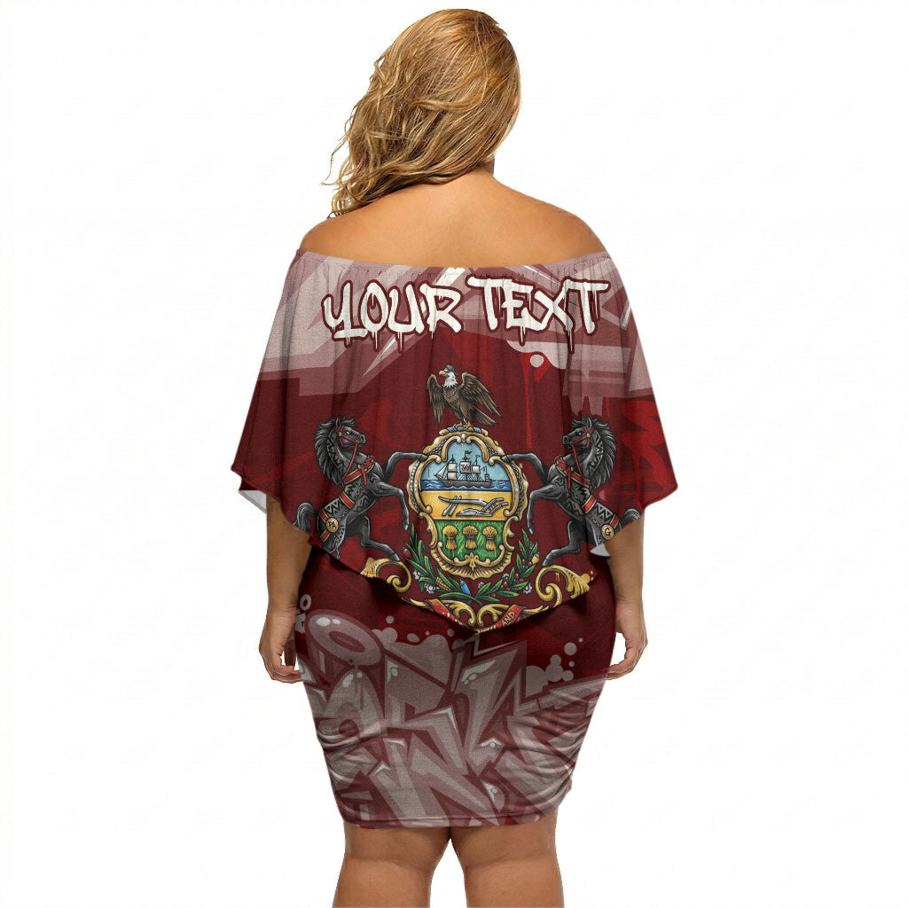 Personalized Pennsylvania Coat Of Arms Off Shoulder Short Dress Street Art Graffiti Graphic